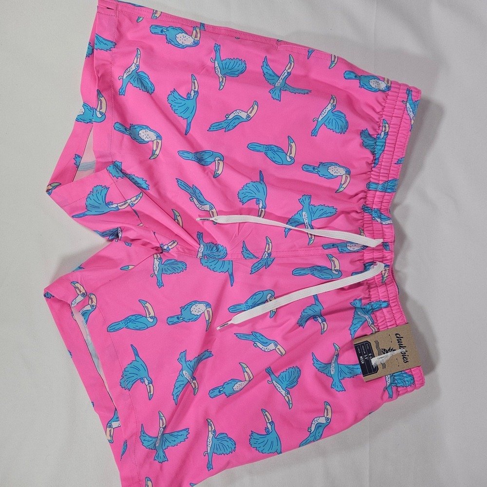 Chubbies Swim Trunks Toucan Print Pink Tropical Casual Shorts Menswear Size XL